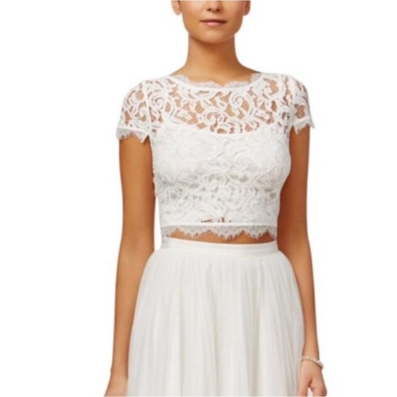 Adrianna Papell Tops - Adrianna Papell White Lace Crop Top